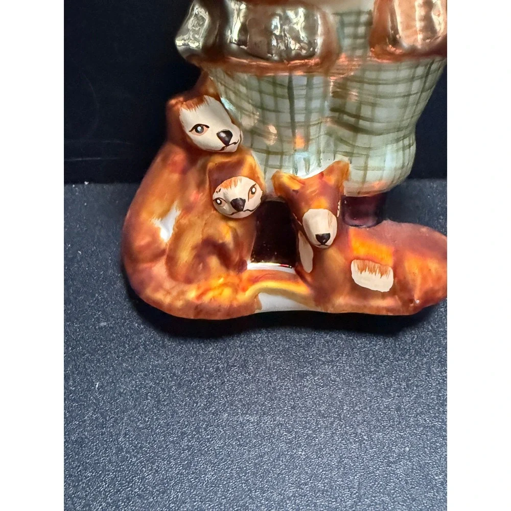 Dillards Woodland Santa Owl Foxes Glass Christmas Ornament Plaid Pants Glitter